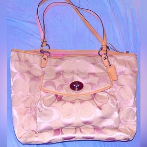 Authentic Light Pink Coach Handbag Tote Jacquard Fabric